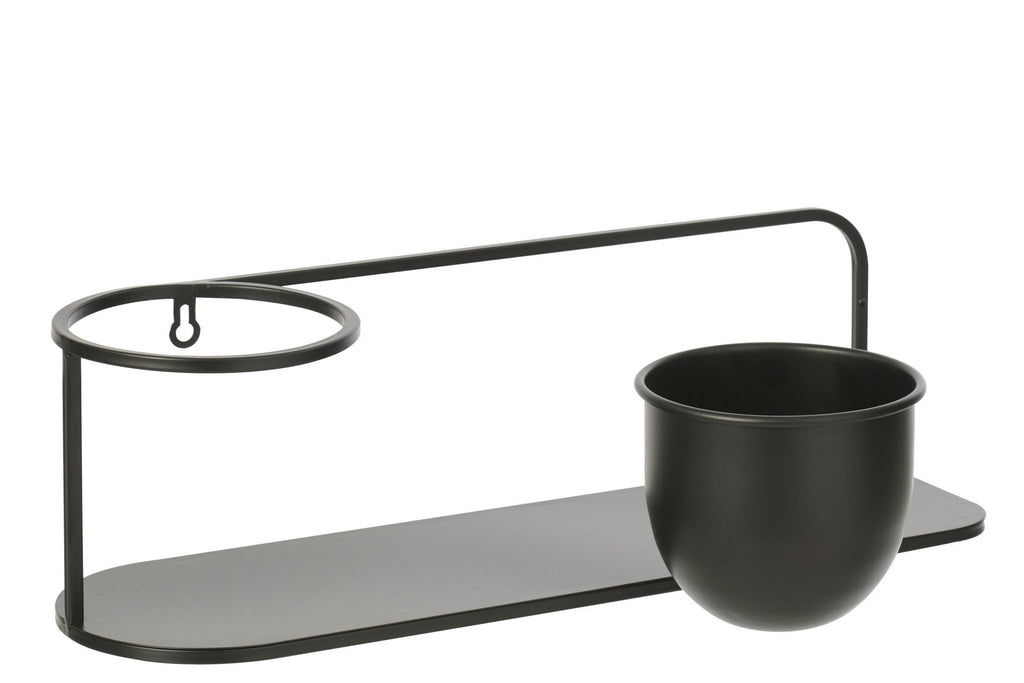 J-Line wandrek + bloempot - ijzer - zwart