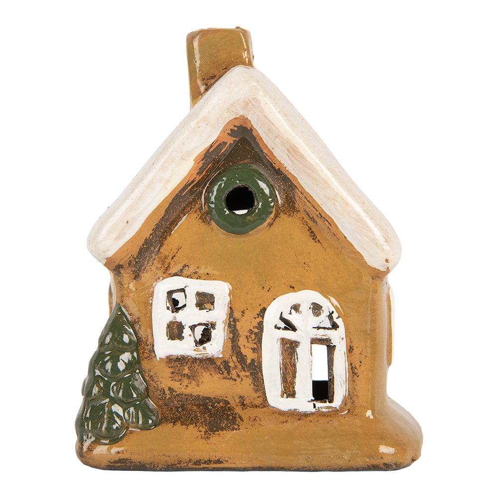 Waxinelichthouder Huis 9x7x11 cm Bruin Keramiek