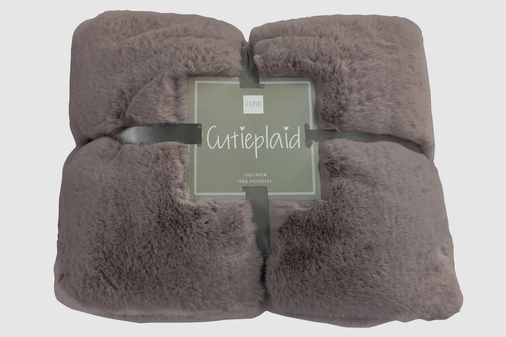 J-Line Plaid cutie - fleece deken – polyester – taupe - 180 x 130 cm