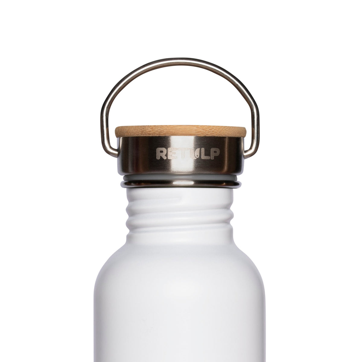 RVS drinkfles bamboe dop 500 ml steel White