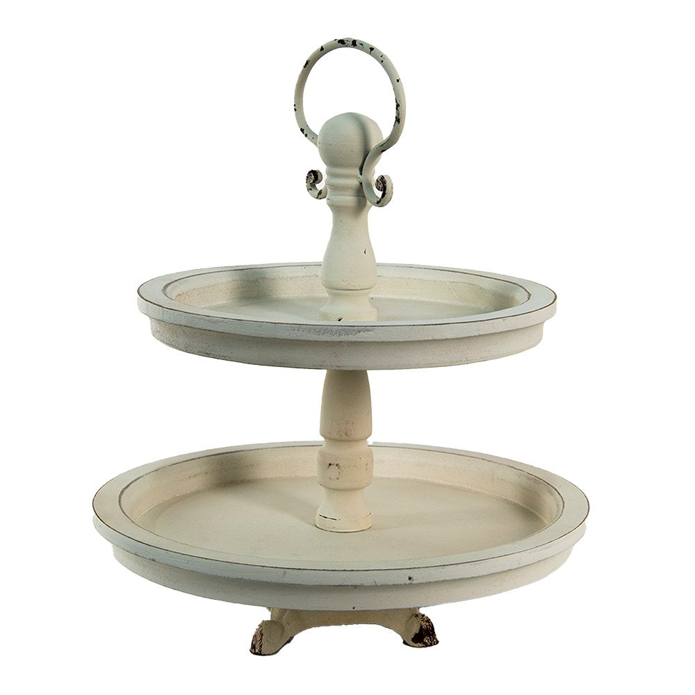 Etagère 2 laags Ø 30x36 cm Beige Hout Serveerschaal