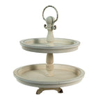 Etagère 2 laags Ø 30x36 cm Beige Hout Serveerschaal