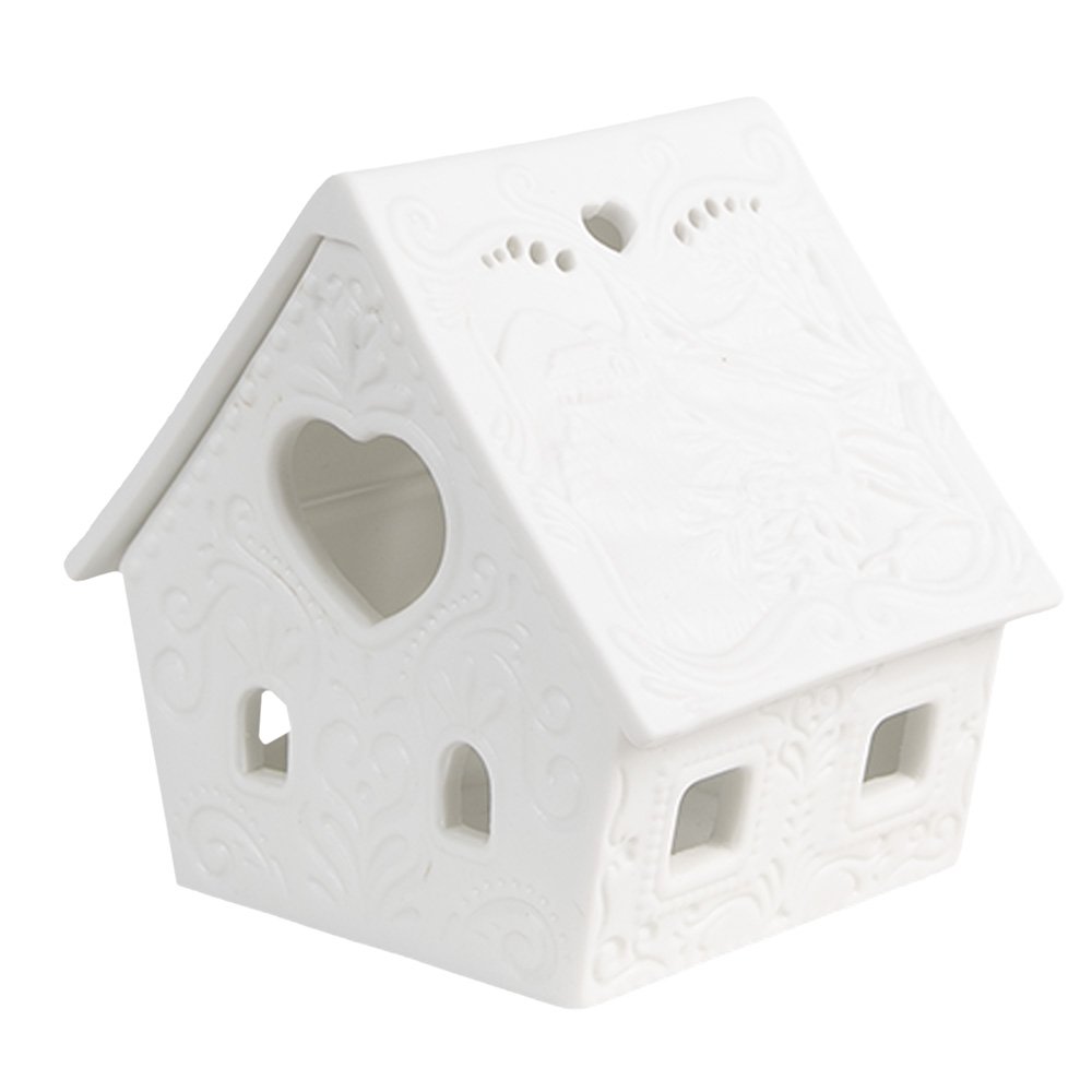 Waxinelichthouder Huis 9x7x8 cm Wit Porselein Theelichthouder