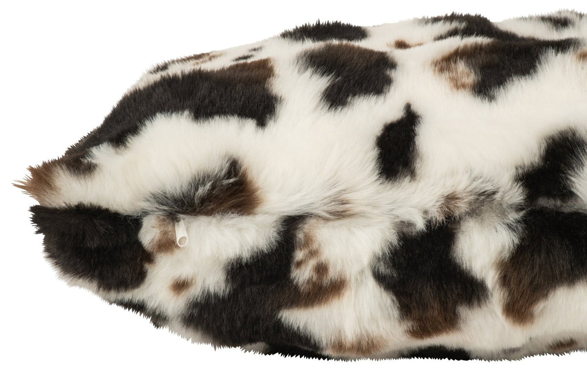 J-Line Kussen met koeienmotief - polyester - wit/donkerbruin