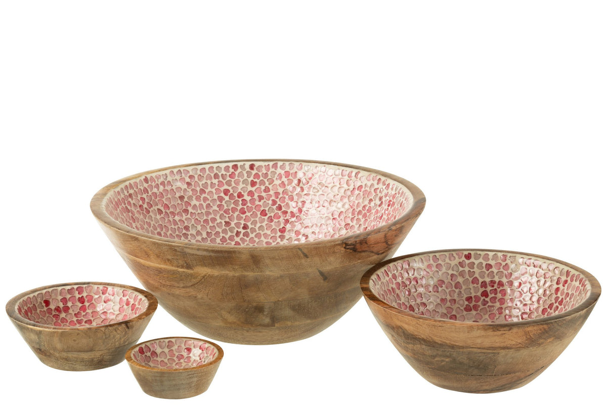 J-Line kom Hart Mozaiek - hout - roze - large