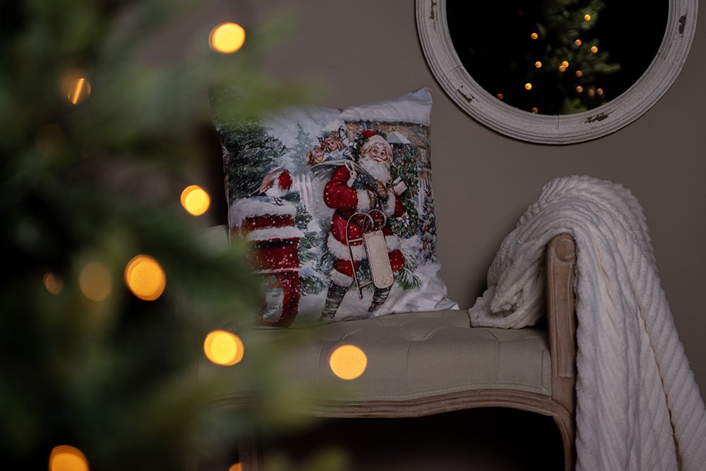 Kussenhoes 45x45 cm Wit Polyester Kerstman Sierkussenhoes