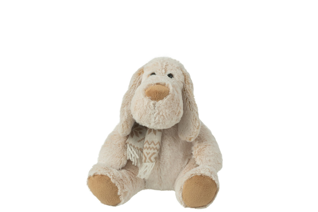 J-Line Hond+Sjaal Zittend Pluche Polyester Beige/Bruin Medium