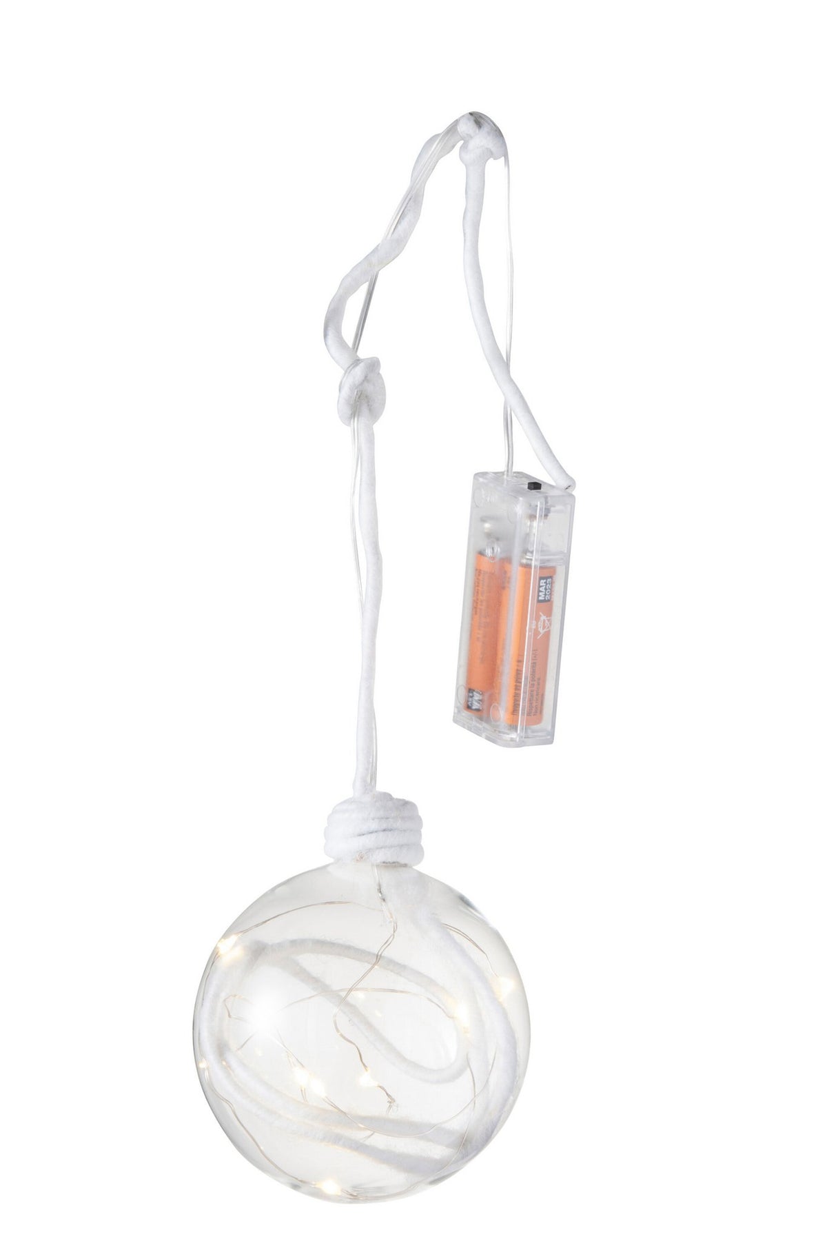 J-Line kerstbal - glas - klaar wit - medium - LED lichtjes