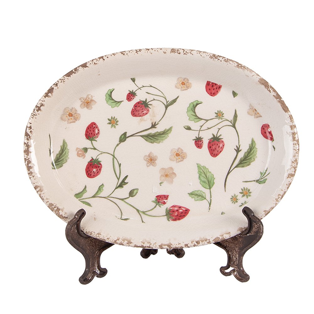Onderbord 25x18x3 cm Beige Keramiek Aardbeien