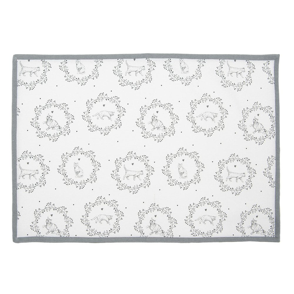 Placemats Set van 6 48x33 cm Wit Grijs Katoen Kat