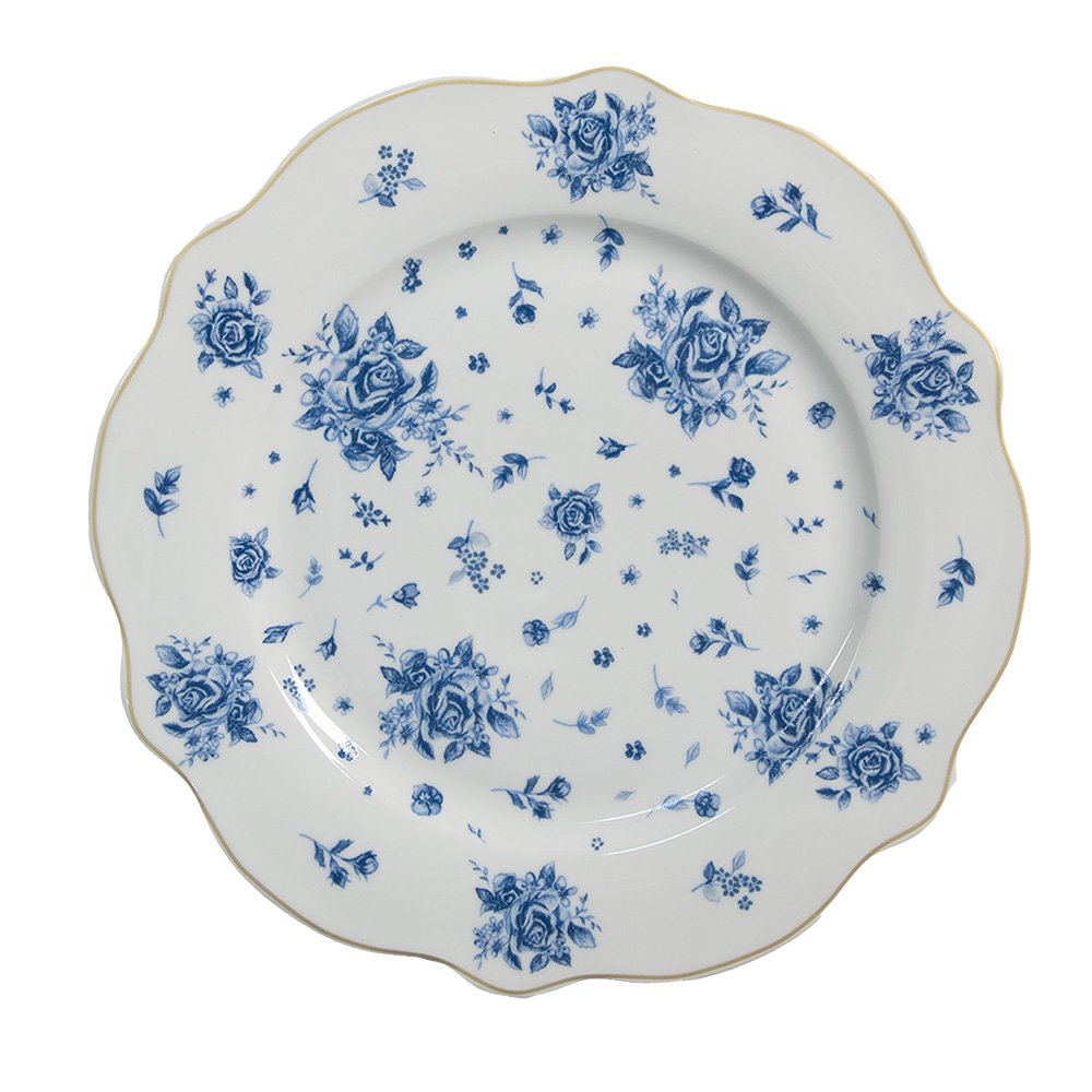 Ontbijtbord Ø 20 cm Wit Blauw Porselein Roosjes Bord