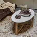 Ovale marmeren salontafel - Wit - 120x60x38 cm