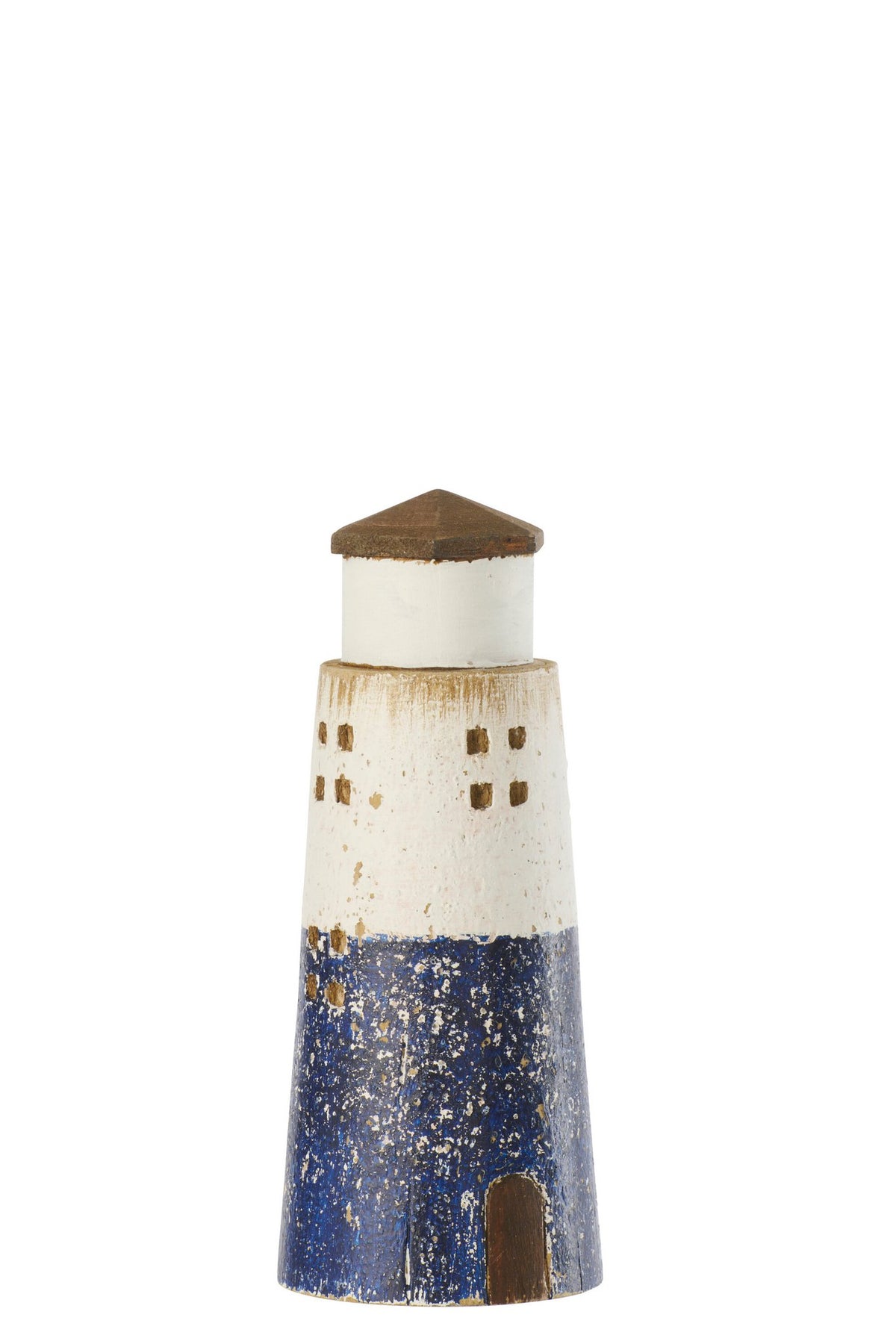 J-Line decoratie Vuurtoren - hout - blauw/wit - S