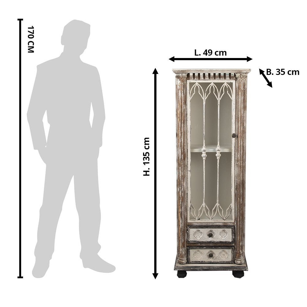 Vitrinekast Bruin Beige, Hout en Glas 49x35x135 cm