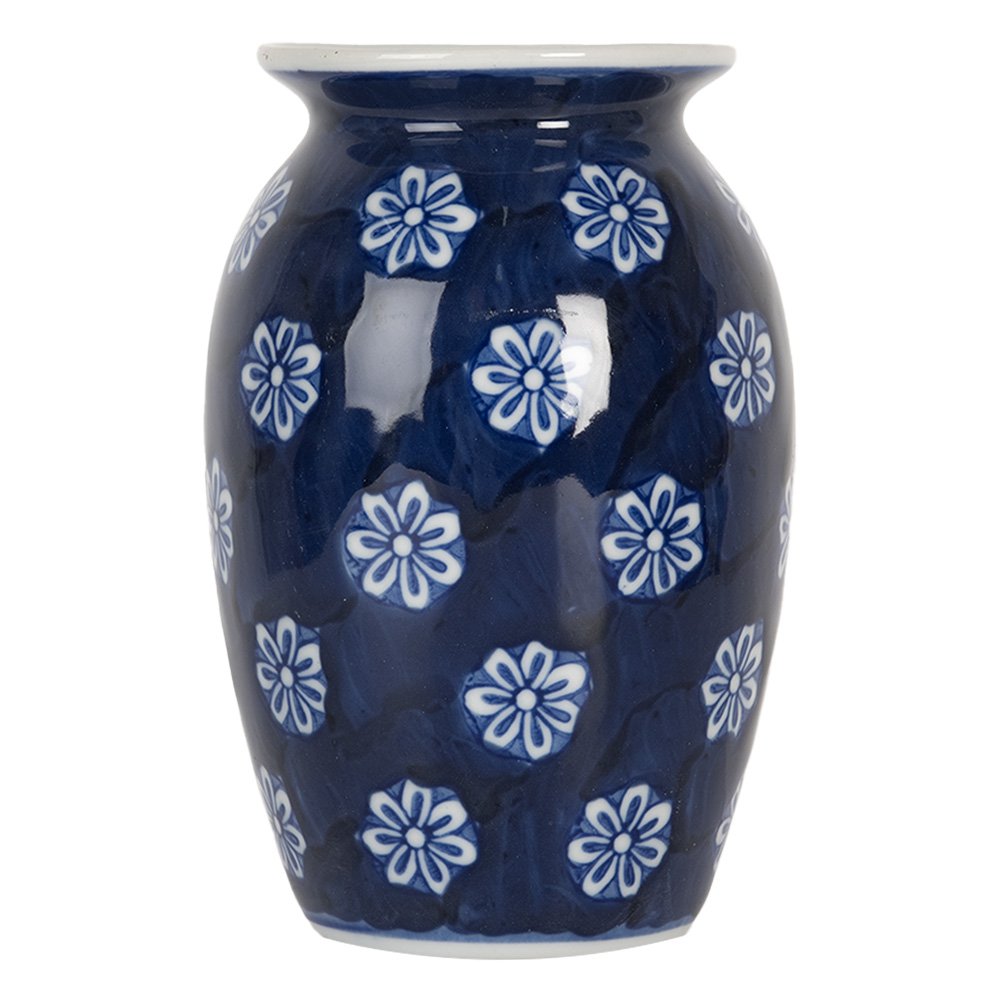 Vaas Ø 10x15 cm Blauw Wit Keramiek Bloemen