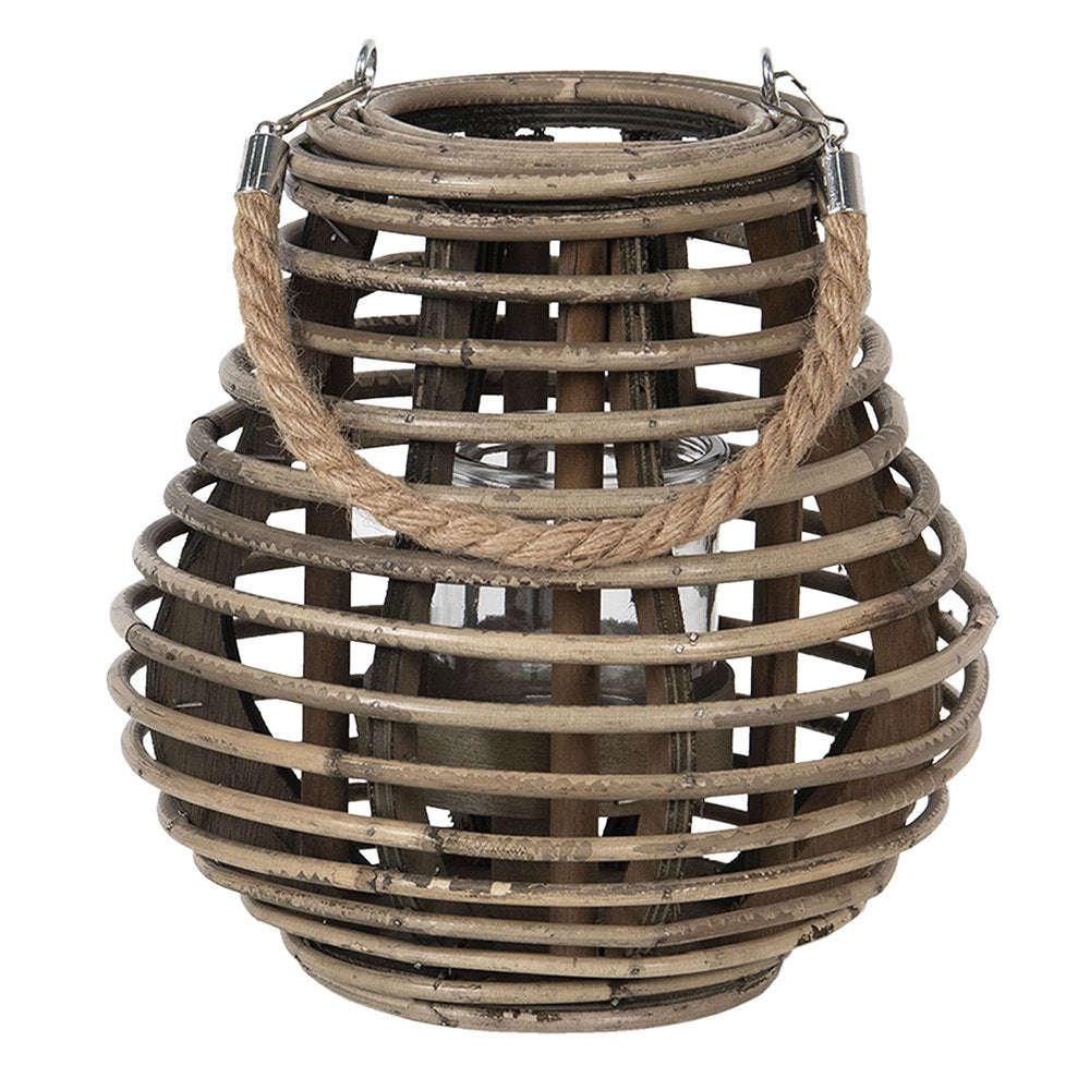 Windlicht Ø 23x23 cm Bruin Hout Kaarsenhouder