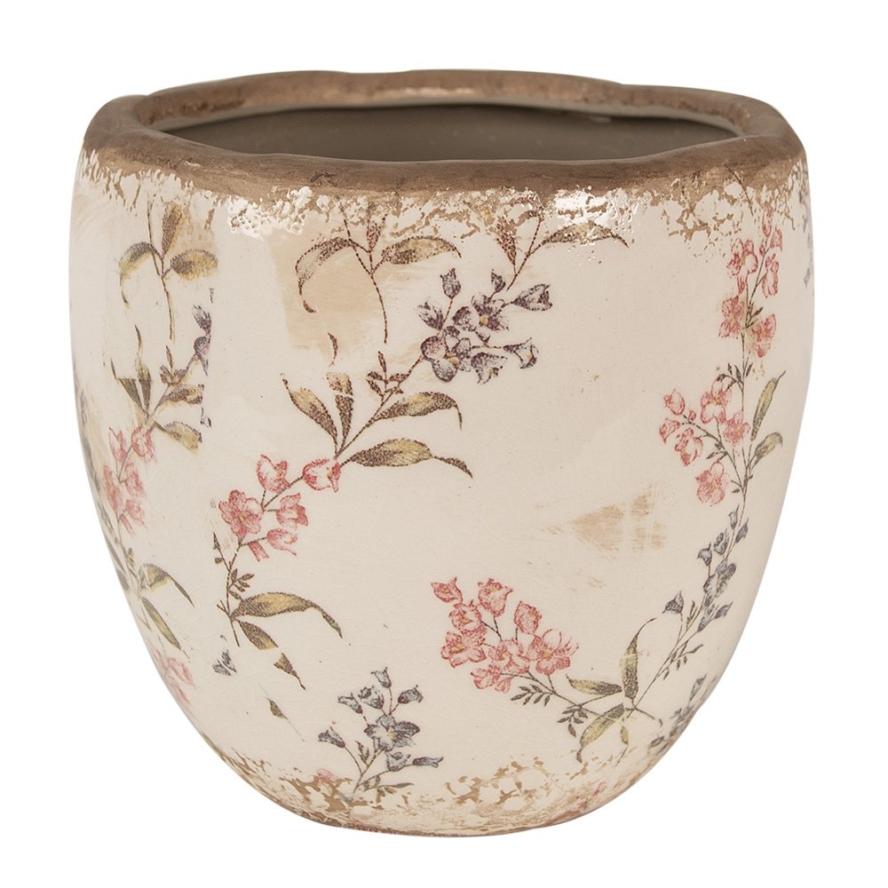 Bloempot Ø 14x14 cm Beige Roze Keramiek Bloemen Bloempot Binnen