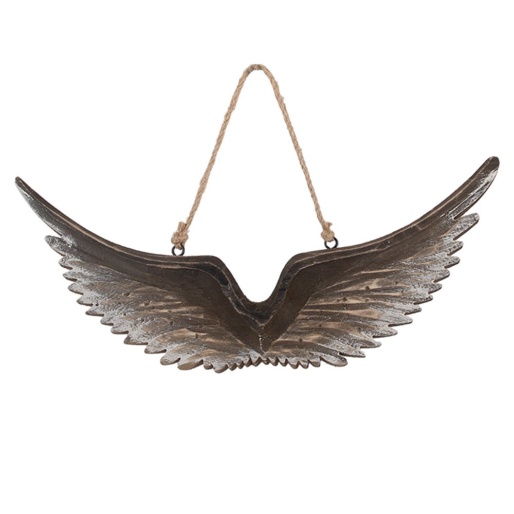 Decoratie Hanger Vlugels 30x3x12 cm Bruin Wit Hout