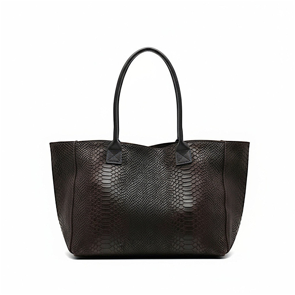 Lola – Italiaanse leren tas met python-reliëf – Chocolade