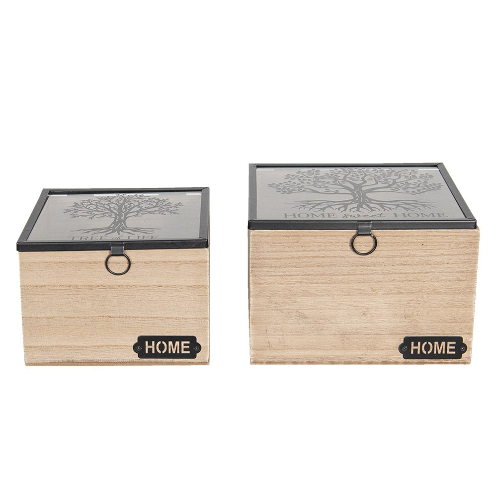 Opbergdoosje Set van 2 18x18x12 cm Bruin MDF Opbergkist