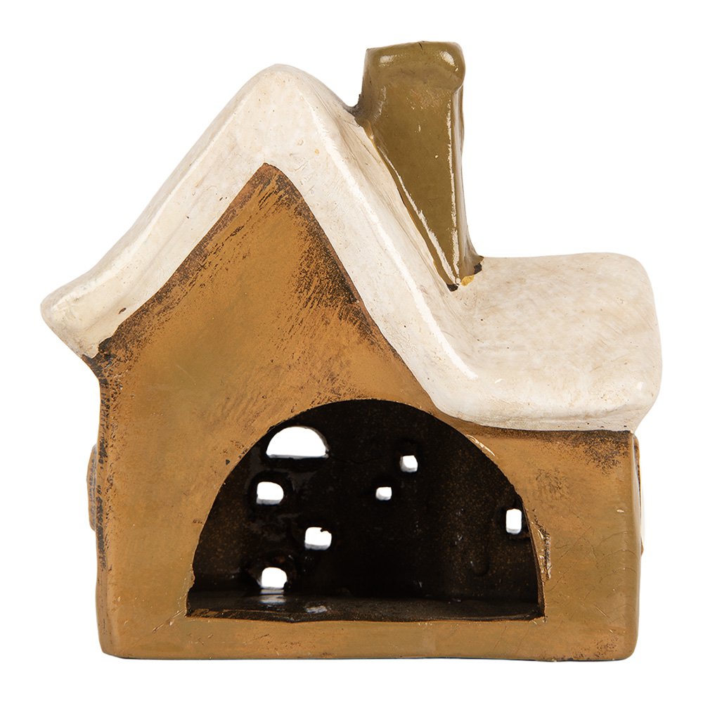 Waxinelichthouder Huis 13x7x13 cm Bruin Keramiek