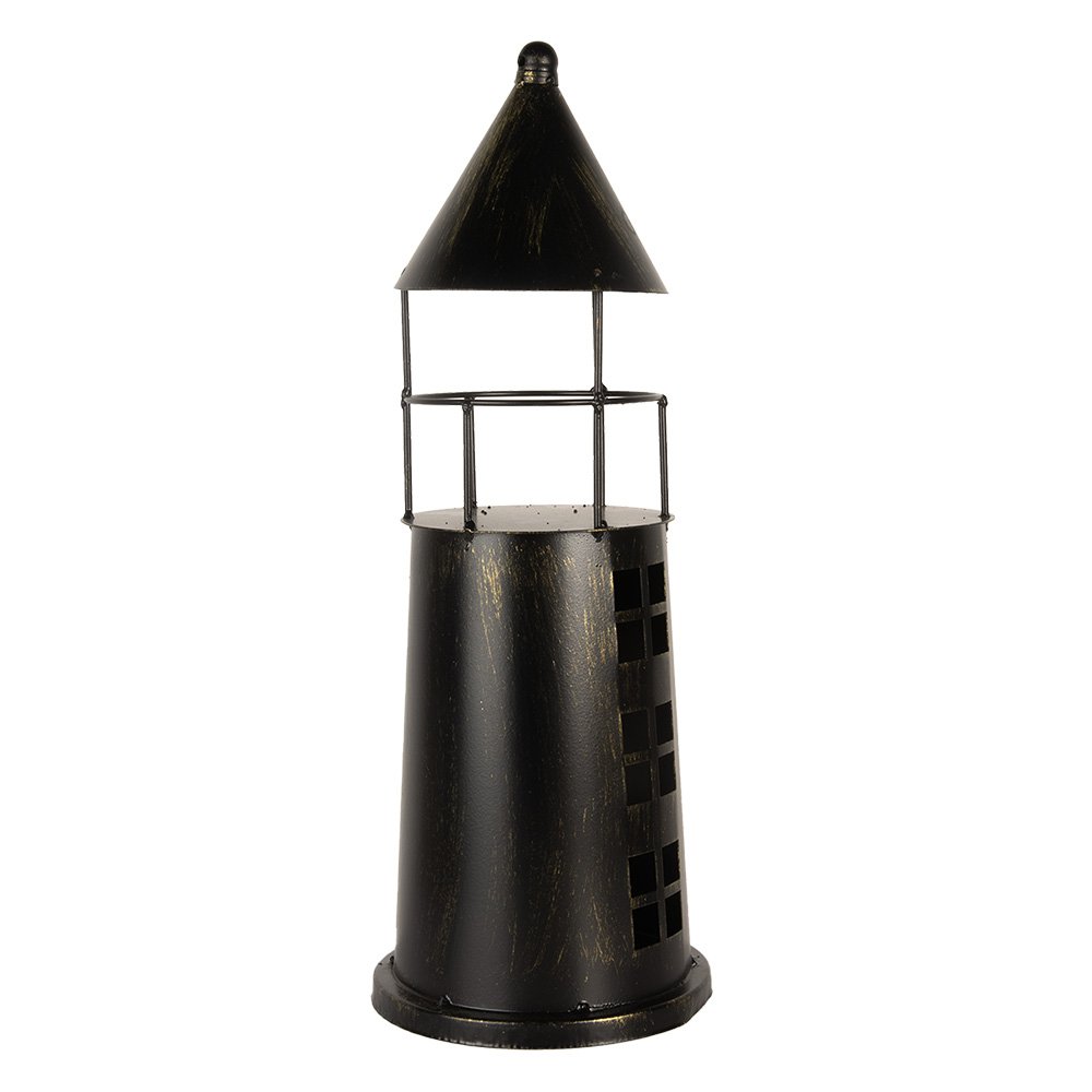 Decoratie Vuurtoren Ø 16x45 cm Zwart Metaal