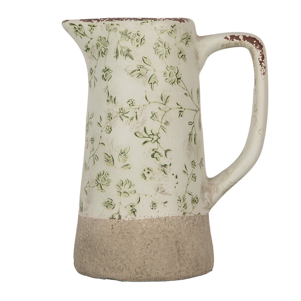Decoratie Kan 16x11x20 cm Groen Beige Keramiek Bloemen