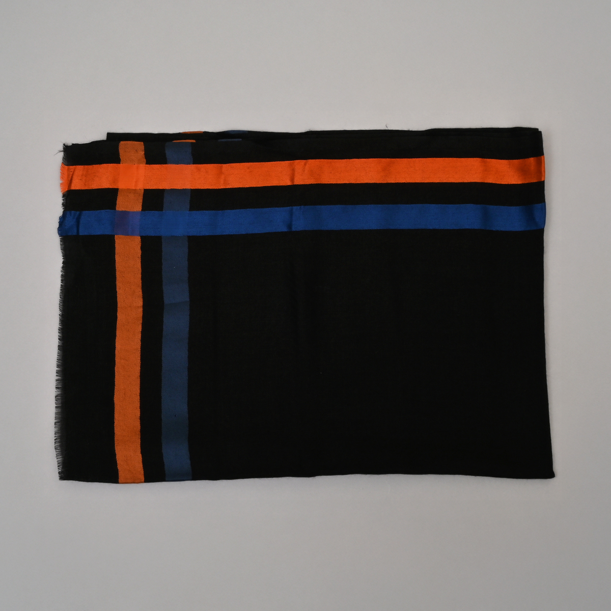 Sjaal | Wol Zijde Unisex | Zwart Blauw Oranje