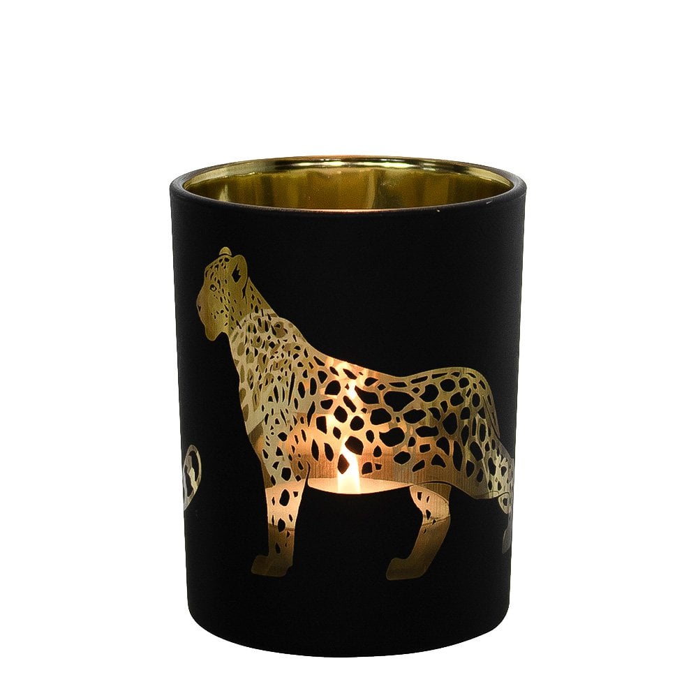 Theelichthouder panter zwart large 12cm*