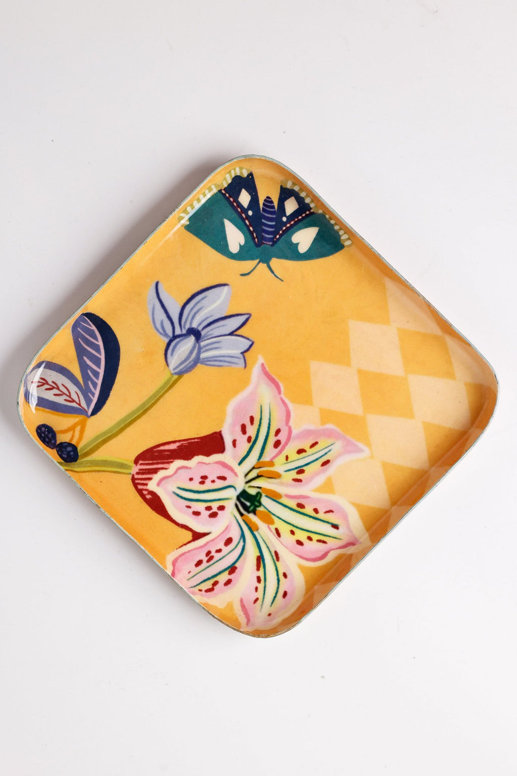 Serveerbord | IJzeren vierkant bloemen | Geel