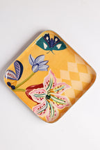 Serveerbord | IJzeren vierkant bloemen | Geel