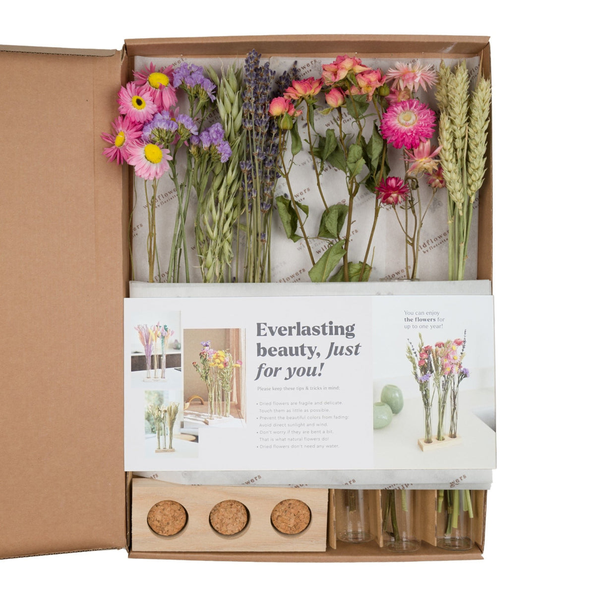 Geschenkdoos - Gedroogde Bloemen in Brievenbus - Met Vazen - Roze