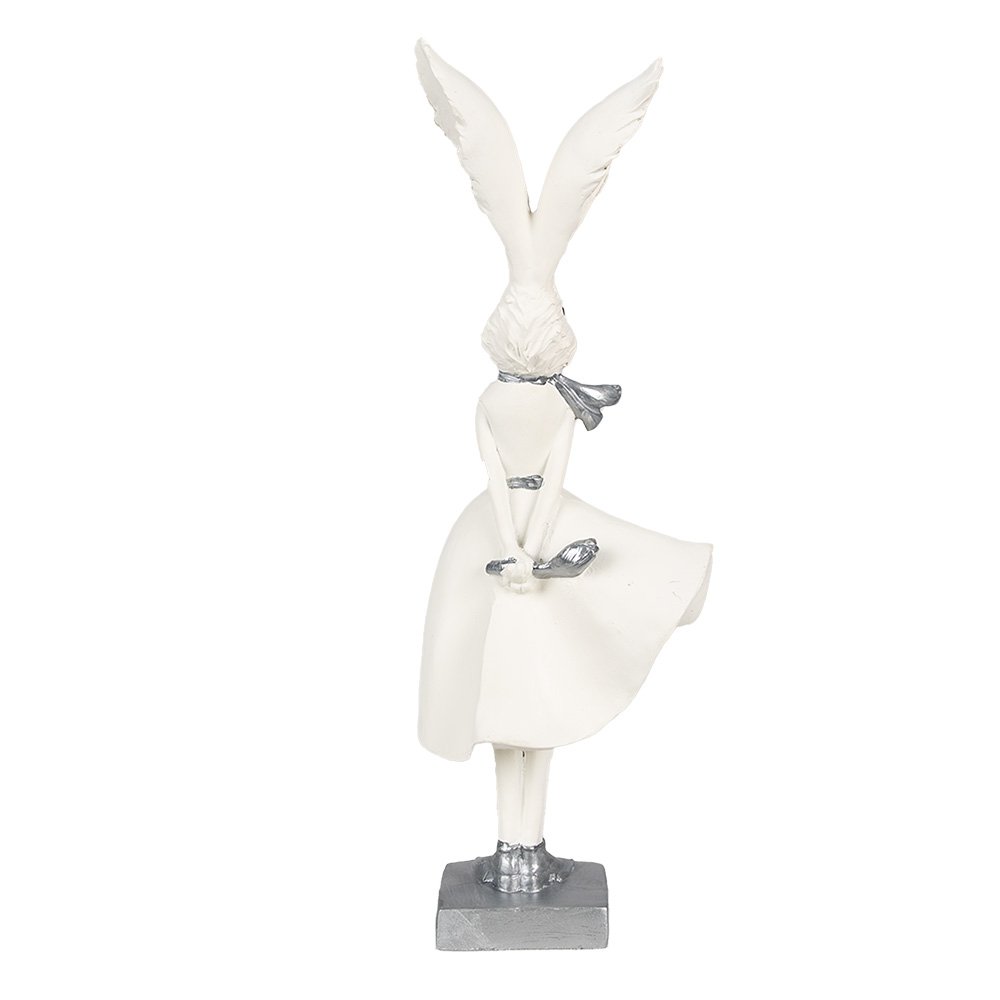 Beeld Konijn 37 cm Wit Zilverkleurig Polyresin Paasdecoratie