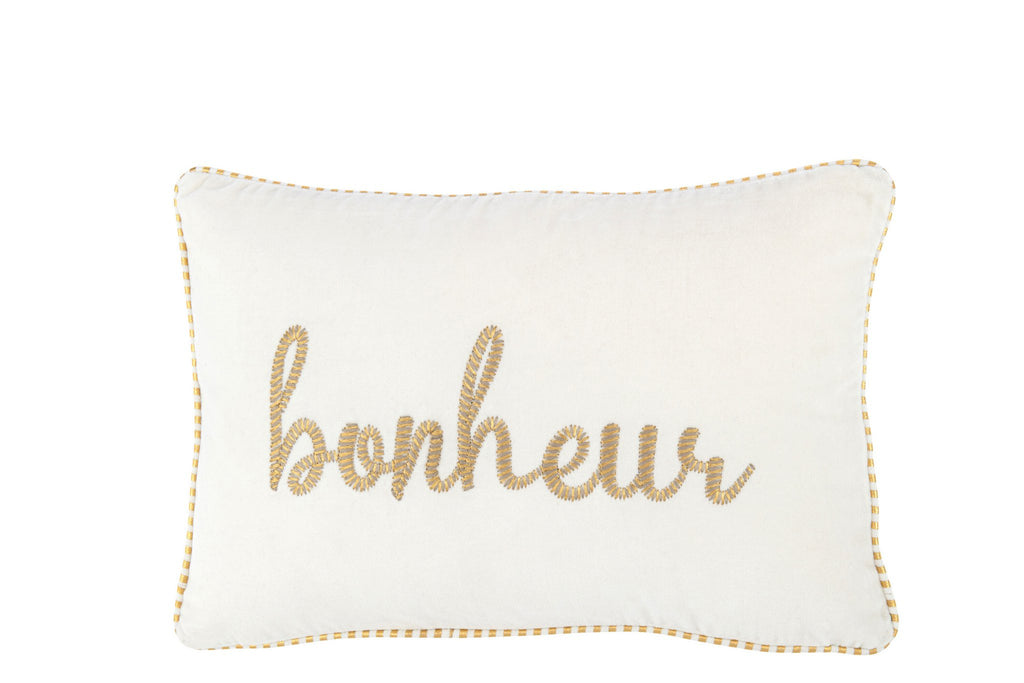 J-Line kussen Bonheur - textiel - wit/goud