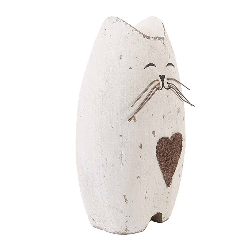 Decoratie beeld Kat 8x6x14 cm Wit Bruin Hout