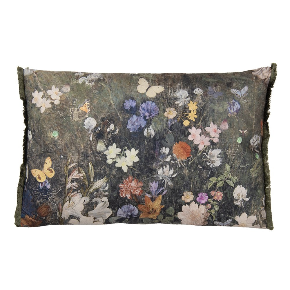 Sierkussen 60x40 cm Groen Wit Polyester Bloemen Kussenhoes met Kussenvulling