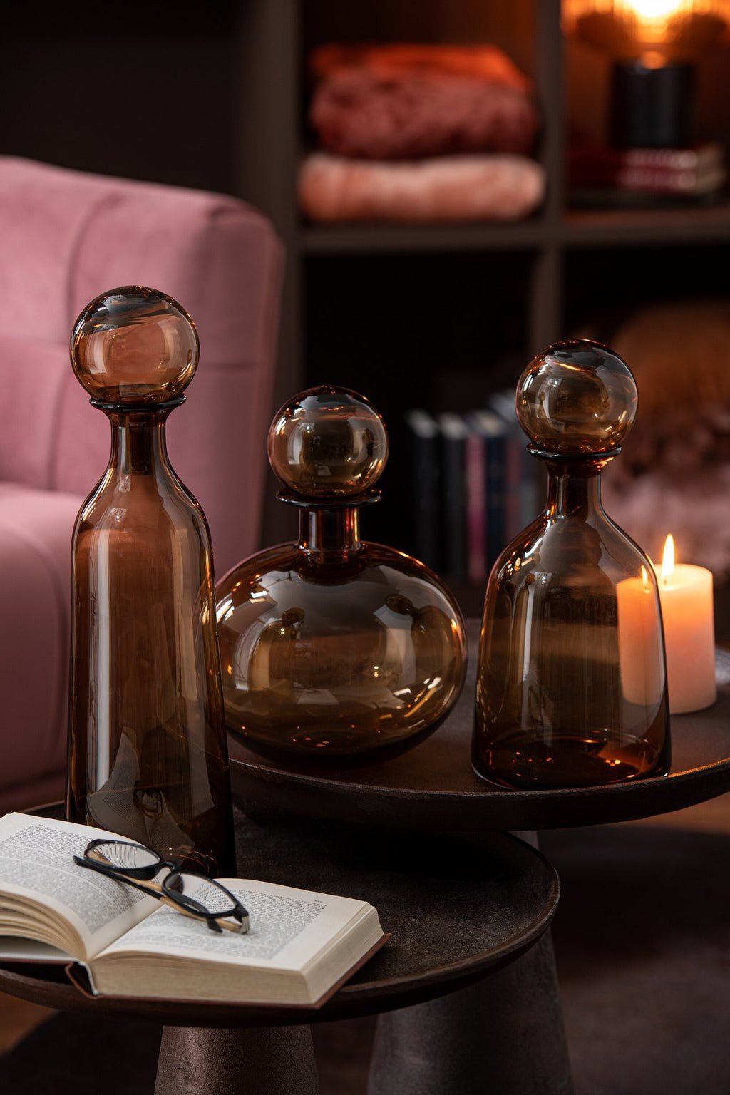 J-Line decoratie Fles + Stop Effen Rond - glas - bruin