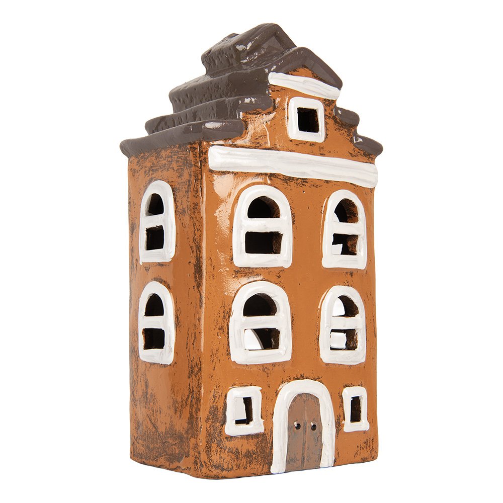 Waxinelichthouder Huis 13x10x24 cm Oranje Keramiek