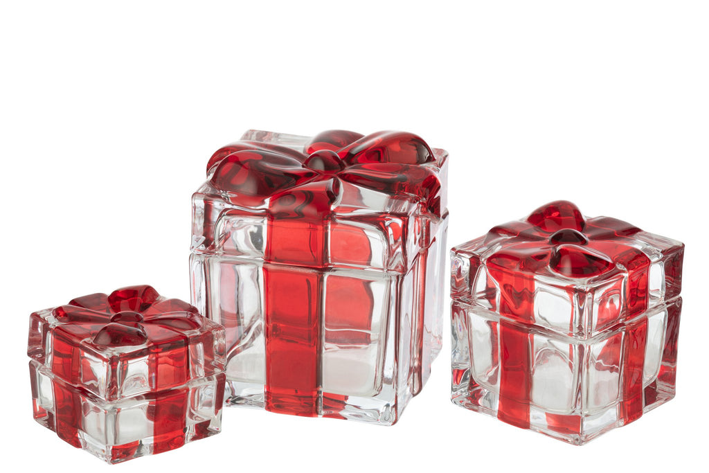 J-Line voorraadpot Geschenkendoos - glas - rood - large