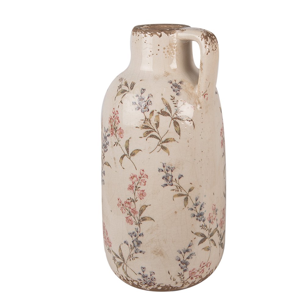 Decoratie Kan Ø 13x25 cm Beige Roze Keramiek Bloemen Schenkkan