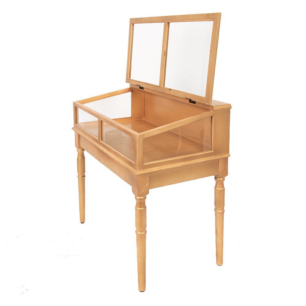 Vitrinekast Goudkleurig, Hout en Glas 80x46x85 cm
