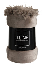 J-Line Plaid Pompon - polyester - taupe - 170 x 130 cm