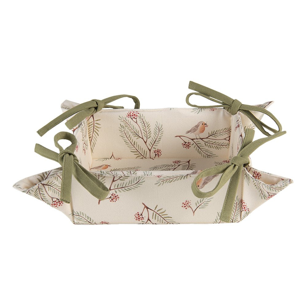 Broodmand 35x35x8 cm Beige Groen Katoen Dennentak Cadeau Keuken