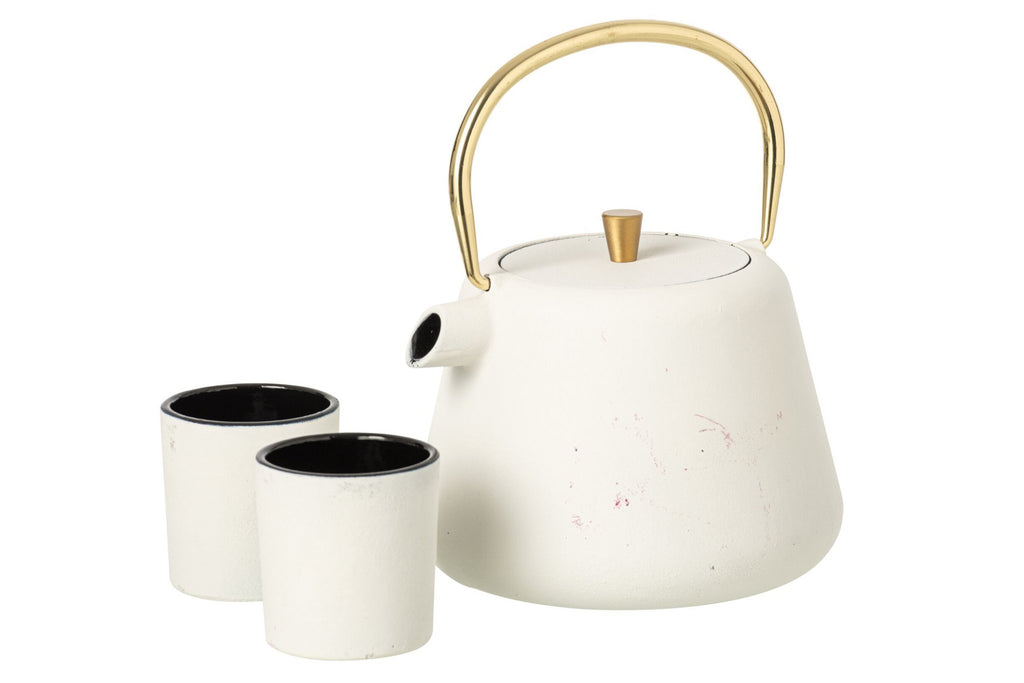 J-Line theepot - ijzer - wit/goud