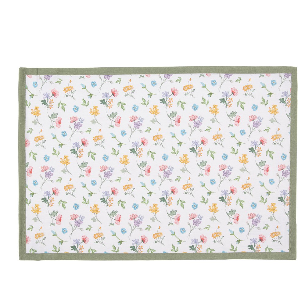 Placemats Set van 6 48x33 cm Wit Groen Katoen Bloemen