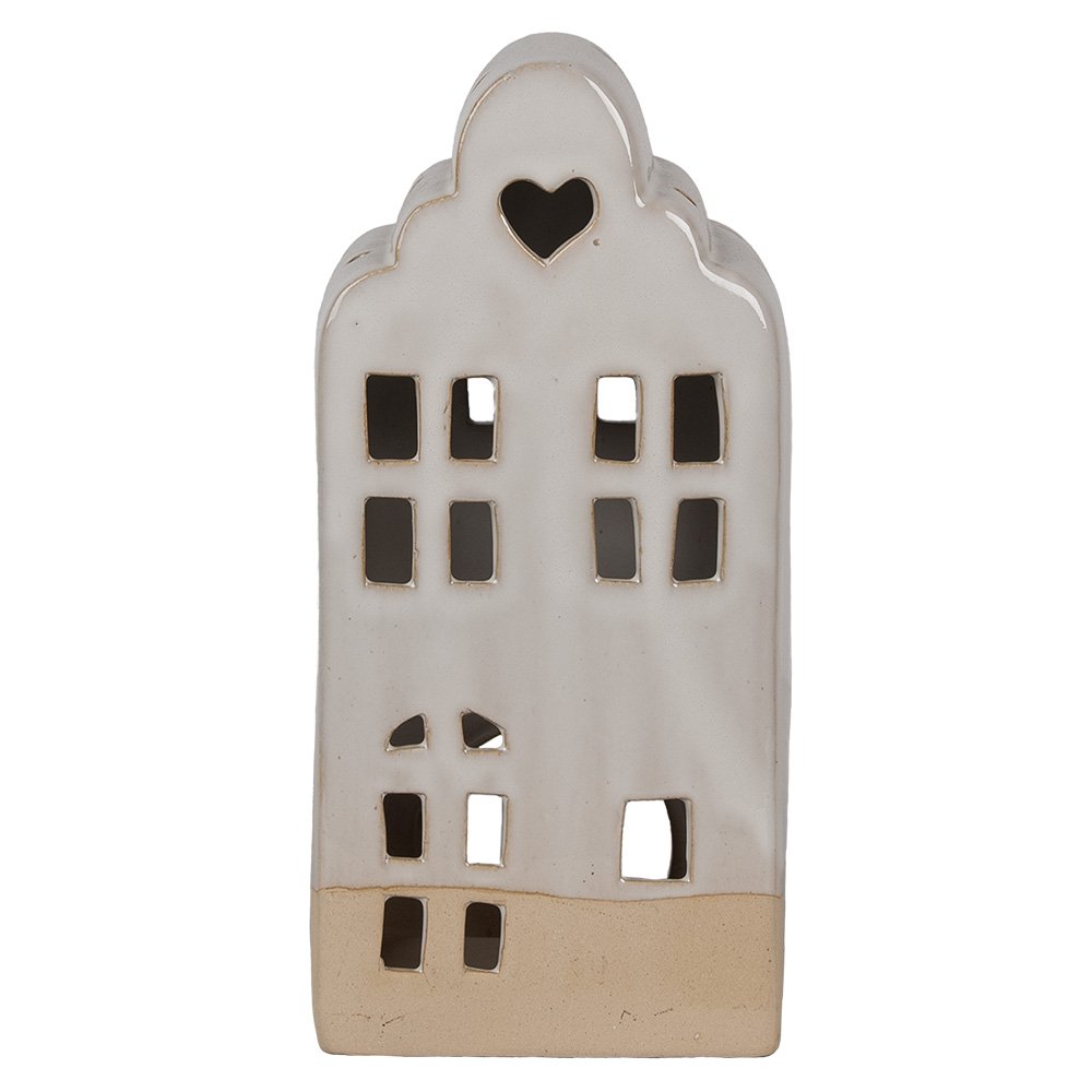Theelichthouder Huis 11x10x23 cm Beige Keramiek Waxinelichthouder