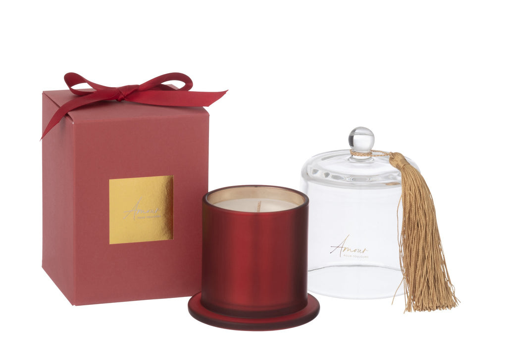 J-Line geurkaars Stolp Amour - Mimosa & Rose - glas - rood - S - 30U