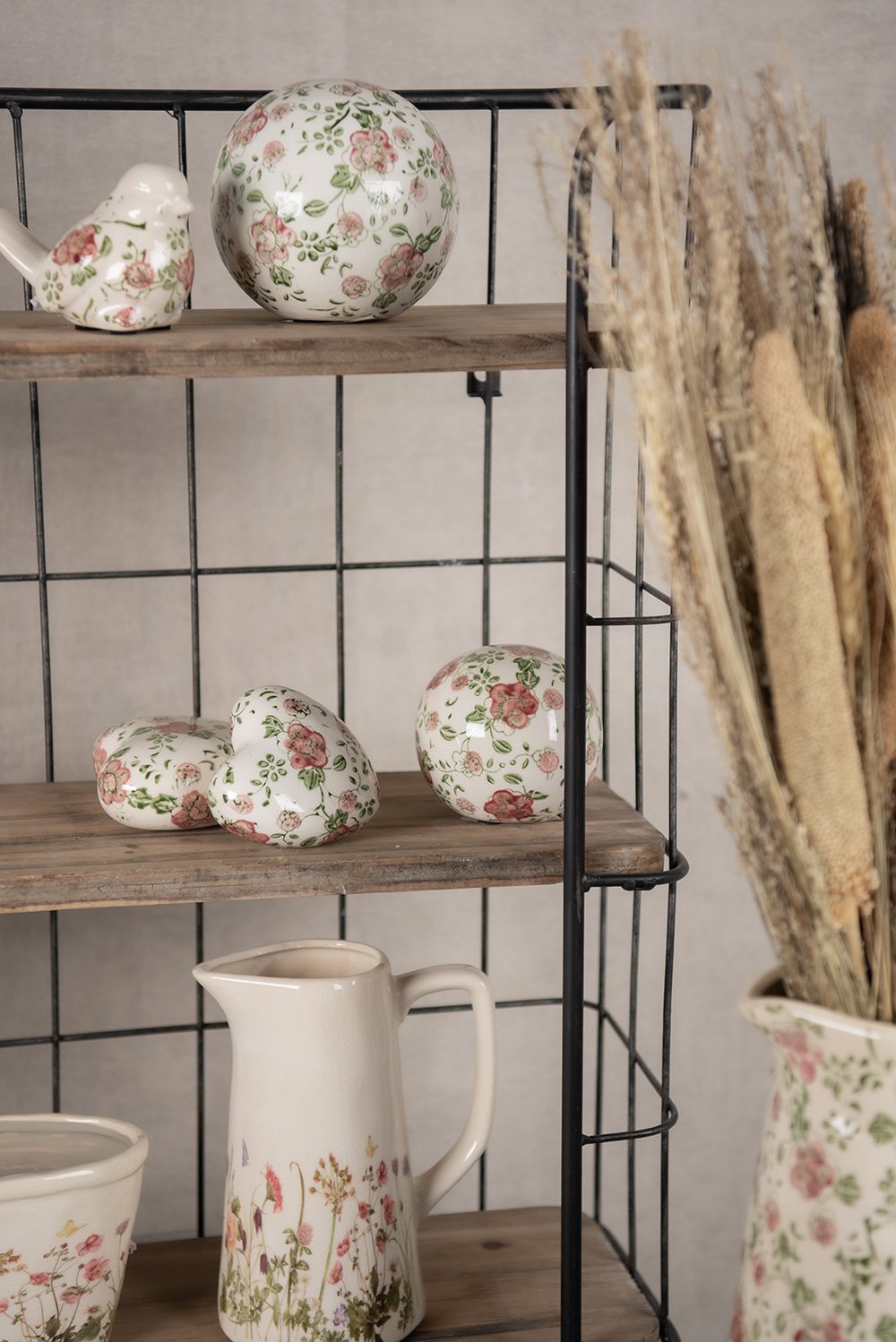 Decoratie Kan 15x10x19 cm Roze Beige Keramiek Bloemen Waterkan
