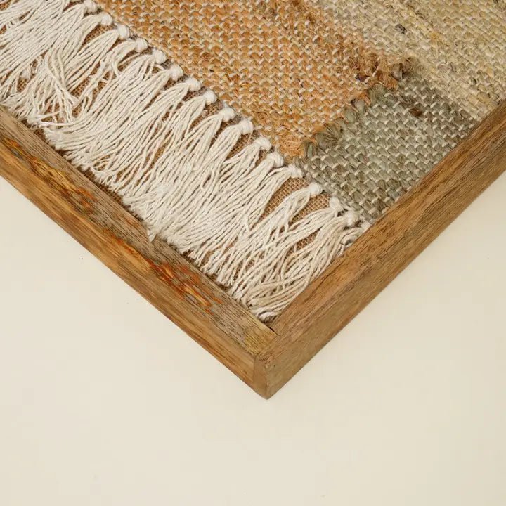 Wandkunst met houten frame - Katoenhennepkunst Bruin