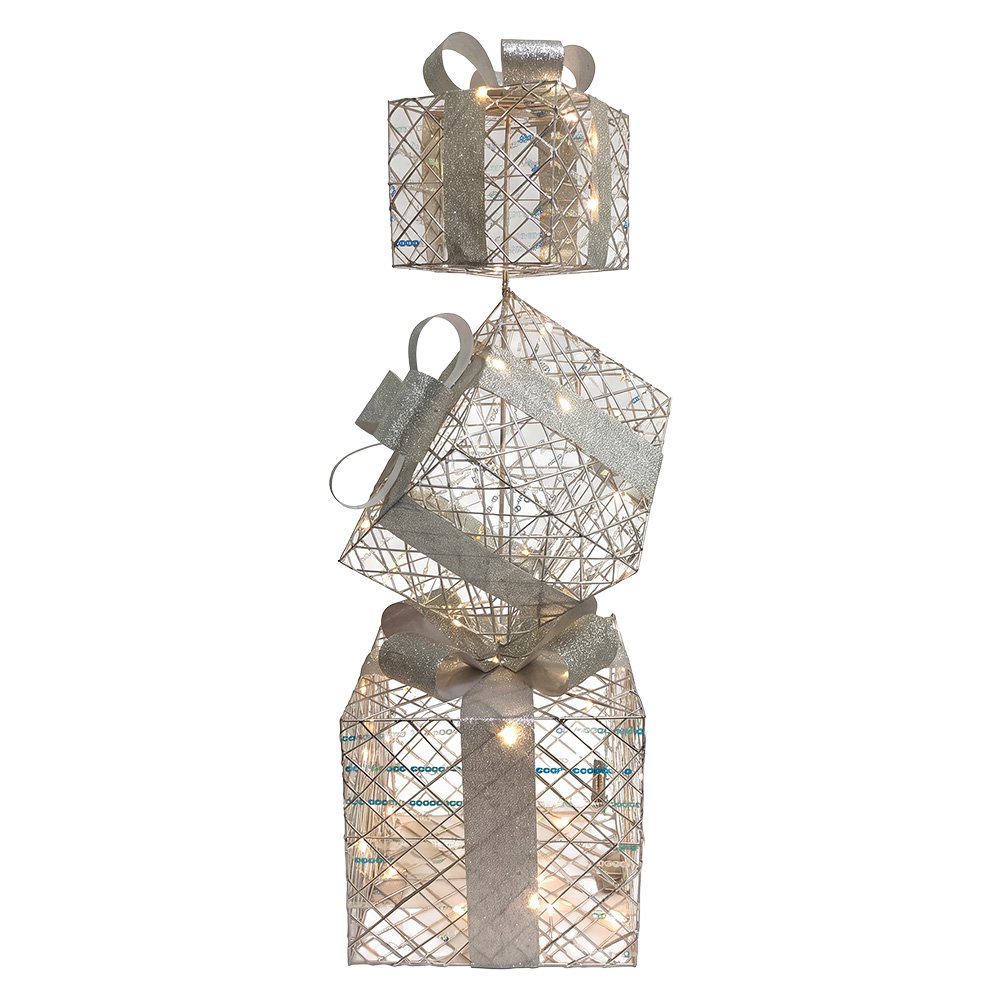 Kerstdecoratie met LED-verlichting Cadeau 25x25x97 cm / 3xAA Zilverkleurig Metaal